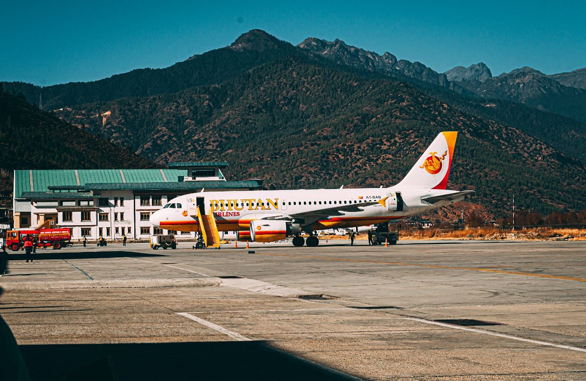 An aircraft on the runway at Paro