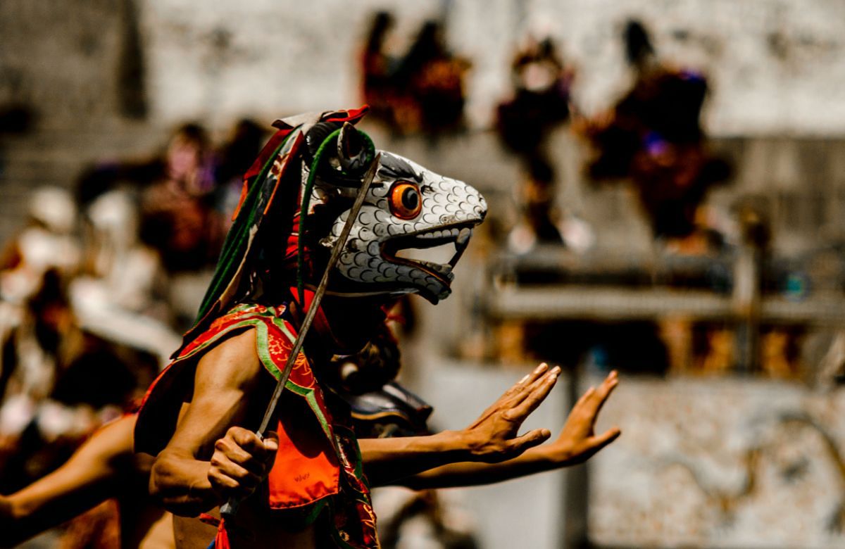 Cham dance in motion at a Bhutanese festival