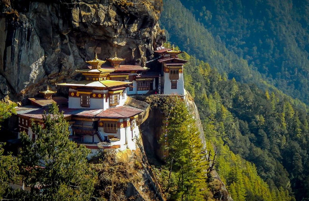 Paro Taktsang among forest on the cliff