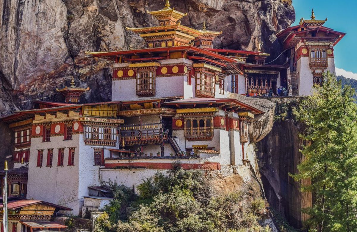 Paro Taktsang under a clear blue sky